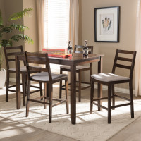 Baxton Studio LWMP12805S53/LWP99-Walnut/LightGrey-5PC-Pub Set Nadine Modern and Contemporary Walnut-Finished Light Grey Fabric Upholstered 5-Piece Pub Set